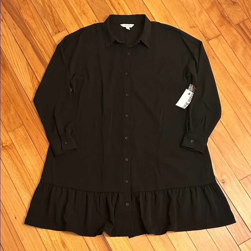 NWT Nine West Women's Black Ruffle Hem Dress